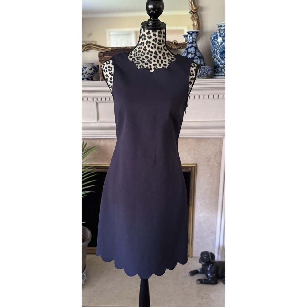 J.Crew Navy Blue Scallop Neck Hem Sleeveless Sheath Dress Cocktail Wedding Sz 2